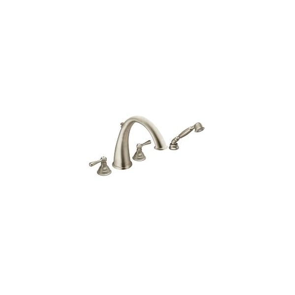 Brushed Nickel Two-Handle Roman Tub Faucet Includes Hand Shower